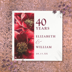 Ruby Red Elegant Modern Floral 40th Anniversary Napkin