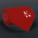 Ruby Red Elegant Monogram   Name | One-Sided Tie<br><div class="desc">An elegant one-sided necktie featuring a bold white monogram across a deep Ruby Red background.  On top of this monogram sits your first or last name spelled out in all capitals.  Over 40  unique colors are available in both one-sided and two-sided versions.</div>