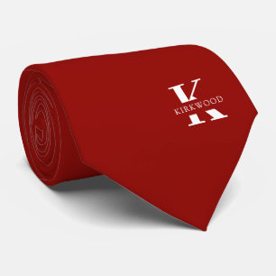Ruby Red Elegant Monogram + Name   Two-Sided Tie