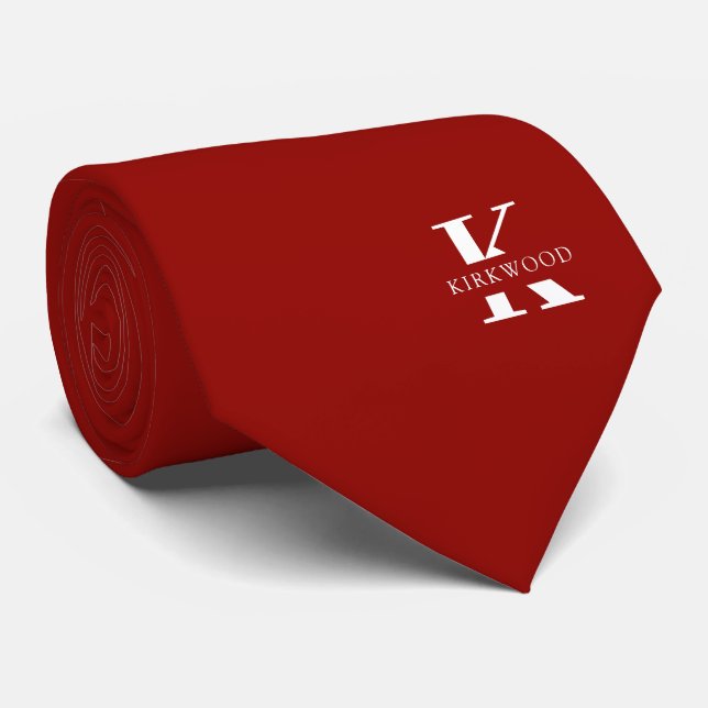 Ruby Red Elegant Monogram + Name | Two-Sided Tie (Rolled)