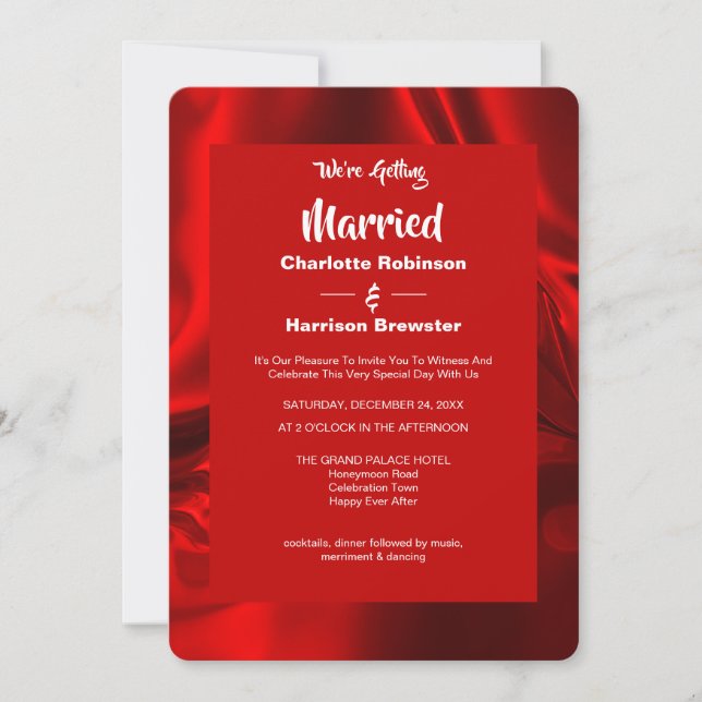 Ruby Red Elegant Rippled Silky Satin Classy Invitation (Front)