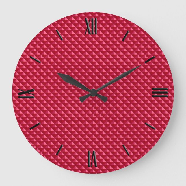 Ruby red, enamel look, studded grid large clock (Front)