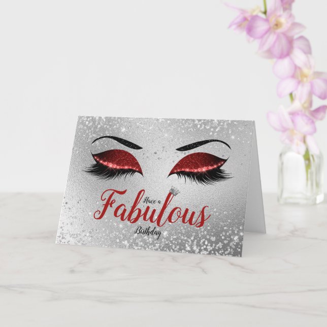Ruby Red Fabulous Glitter Eyes Standard Birthday Card (Orchid)