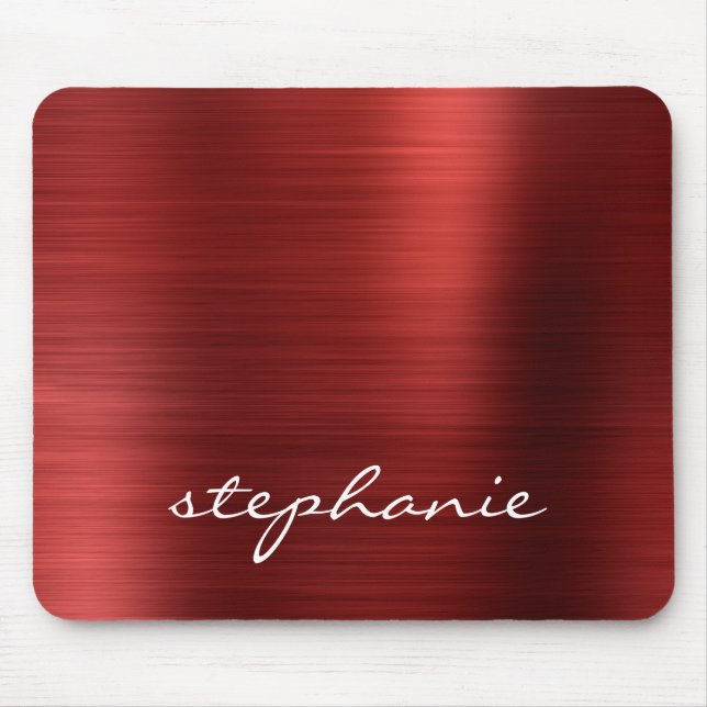 Ruby Red Faux Brushed Metal Personalised Mouse Pad (Front)