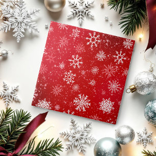 Ruby Red Festive Christmas White Snowflakes Ceramic Tile