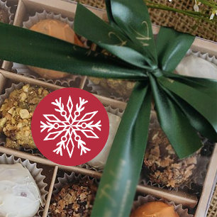 Ruby Red Festive Christmas White Snowflakes Classic Round Sticker