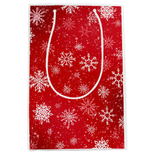 Ruby Red Festive Christmas White Snowflakes Medium Gift Bag