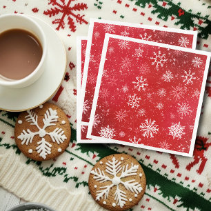 Ruby Red Festive Christmas White Snowflakes Napkin