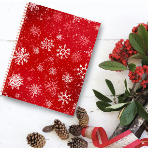 Ruby Red Festive Christmas White Snowflakes Notebook
