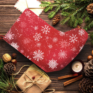 Ruby Red Festive Christmas White Snowflakes  Small Christmas Stocking