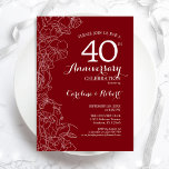 Ruby Red Floral 40th Anniversary Invitation<br><div class="desc">Ruby Red Floral 40th Wedding Anniversary Party Invitation. Minimalist modern design featuring botanical outline drawings accents and typography script font. Elegant invite card perfect for a stylish celebration. Can be customized to any year of marriage. Printed Zazzle invitations or instant download digital printable template.</div>