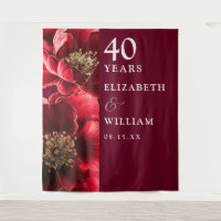 Ruby Red Floral 40th Anniversary Photo Backdrop