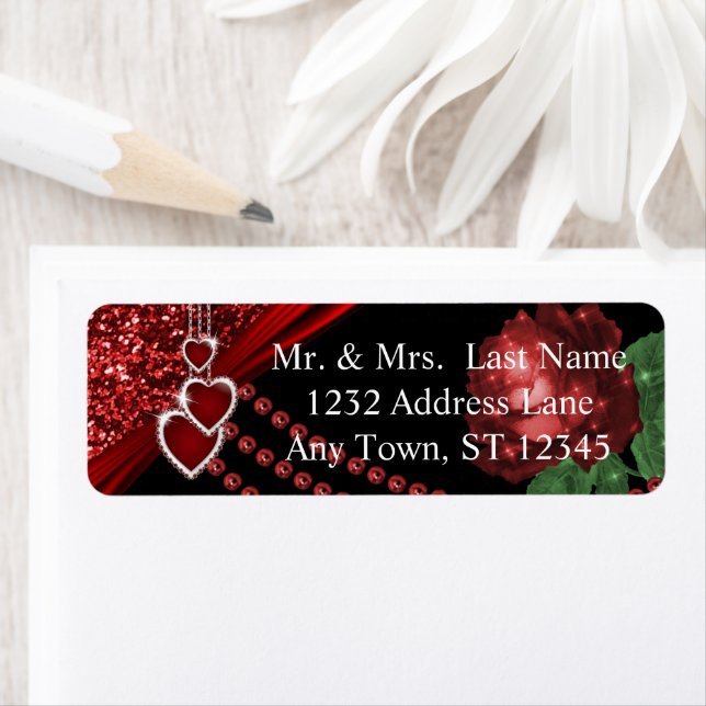 Ruby Red Glitter and Rose Anniversary Return Address Label (Insitu)