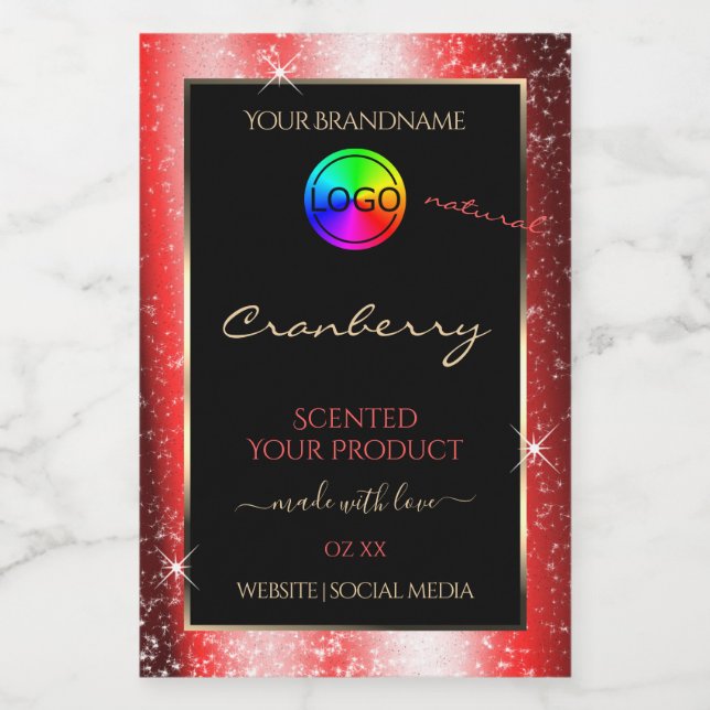Ruby Red Glitter Frame Product Label with Logo (Single Label)