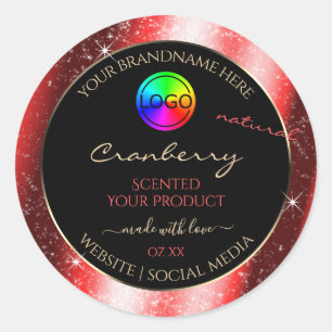 Ruby Red Glitter Frame Product Label with Logo