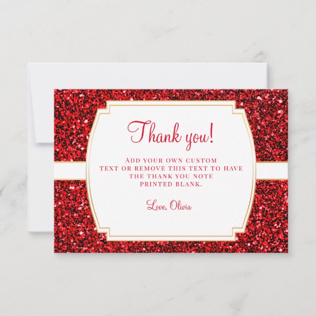 Ruby Red Glitter Thank You Cards (Front)