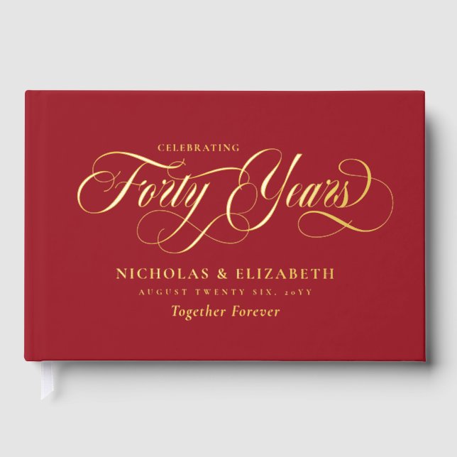 Ruby Red Gold Foil 40th Wedding Anniversary Guest Book (Front)