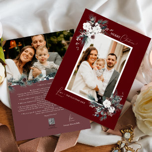 Ruby Red Greenery Vintage Christmas Two Photo Holiday Card