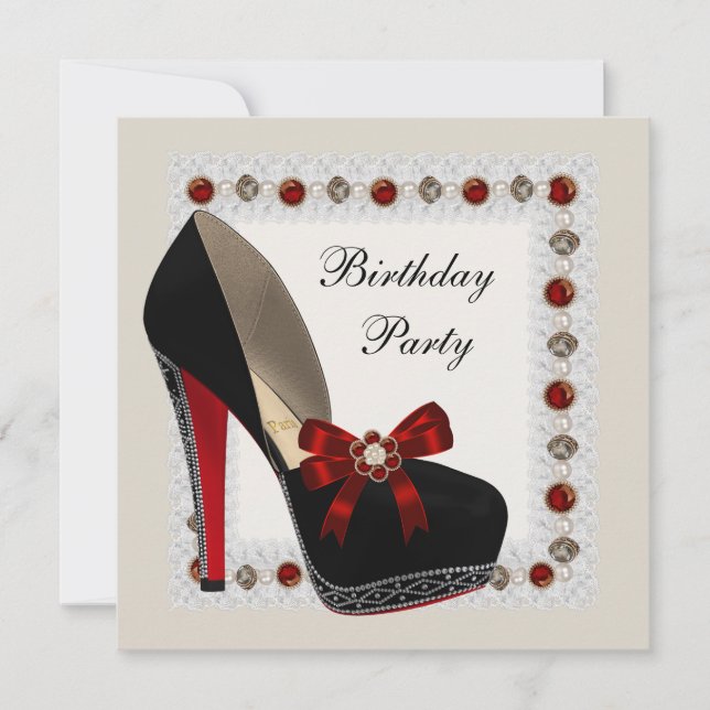 Ruby Red High Heel Shoe Birthday Party Invitations (Front)