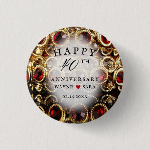 Ruby Red Jewelled 40th Wedding Anniversary 3 Cm Round Badge