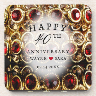 Ruby Red Jewelled 40th Wedding Anniversary Coaster