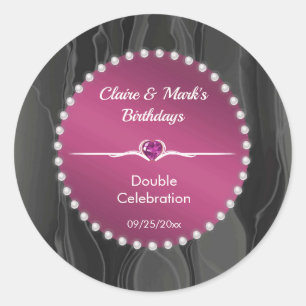 Ruby Red Joint Birthday Black Silk Pearls Round Classic Round Sticker