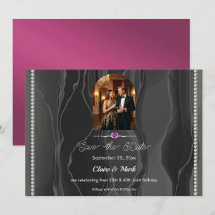 Ruby Red Joint Birthday Black Silk Photo  Save The Date
