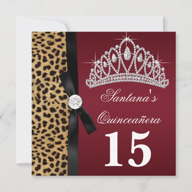Ruby Red Leopard Quinceanera Invitations (Front)