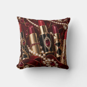 Ruby Red Lipstick Gold Pearl Glam Cushion