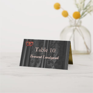 Ruby Red Masquerade Ball Black Damask Gold Escort Place Card