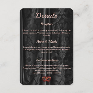 Ruby Red Masquerade Black Damask Ball Details Enclosure Card