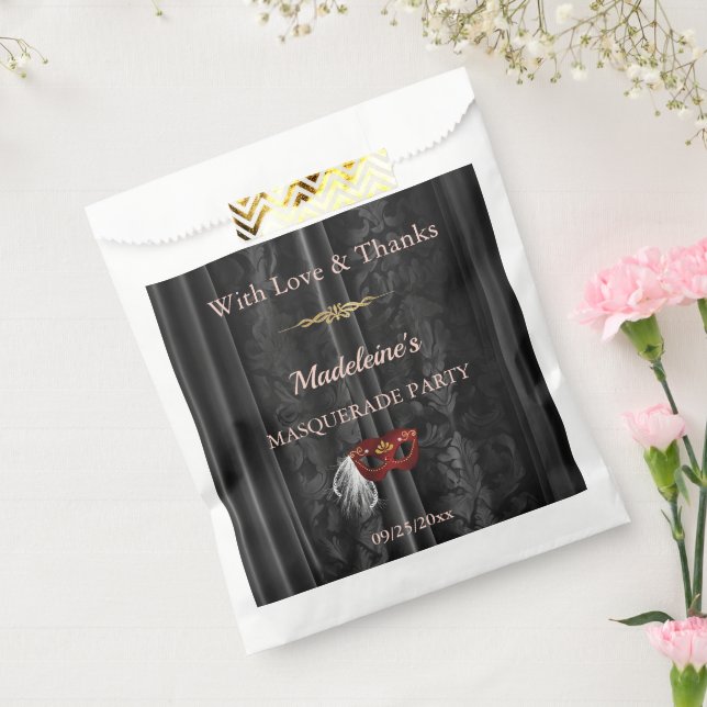 Ruby Red Masquerade Black Damask Gold  Favour Bag (Sealed)