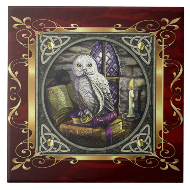 Ruby Red Mediaeval Witchcraft Ritual Alter Ceramic Tile (Front)
