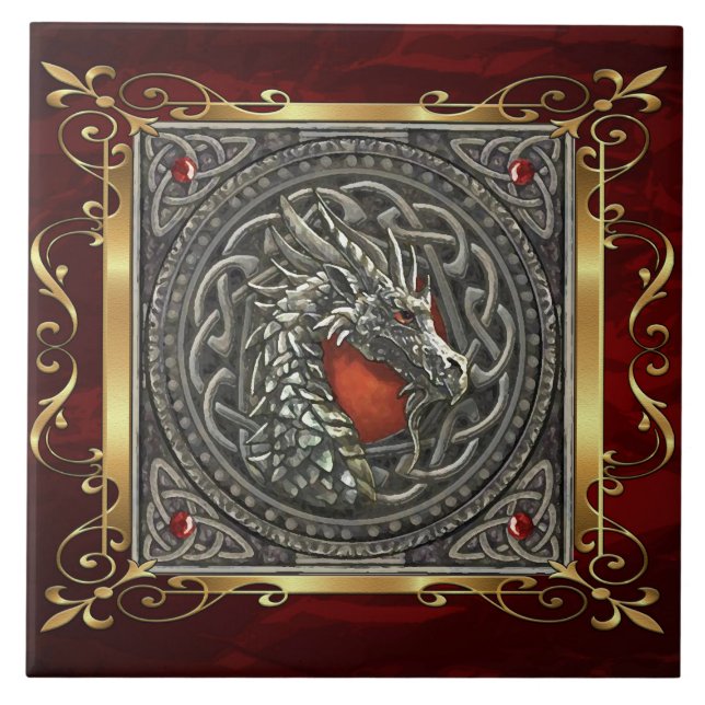 Ruby Red Mediaeval Witchcraft Ritual Alter Ceramic Tile (Front)