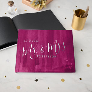 Ruby red modern art painted custom wedding guest book