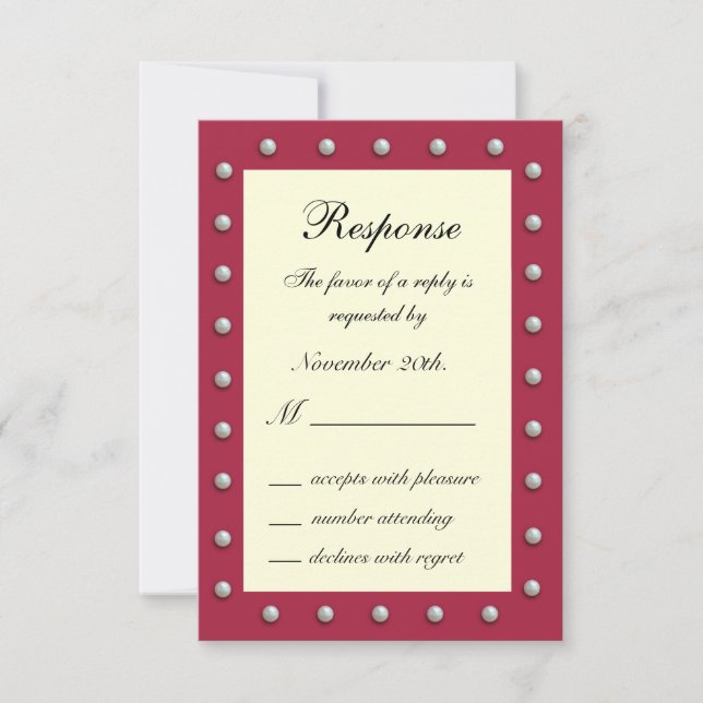 Ruby Red, Off White and Pearls RSVP Card (Front)