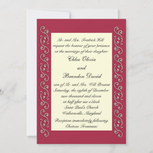 Ruby Red, Off White and Pearls Wedding Invitation
