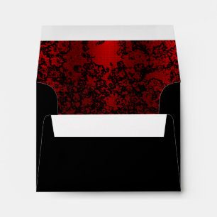 Ruby red on black floral vibrant elegant envelopes