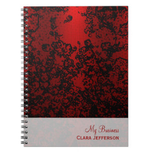 Ruby red on black floral vibrant elegant notebook