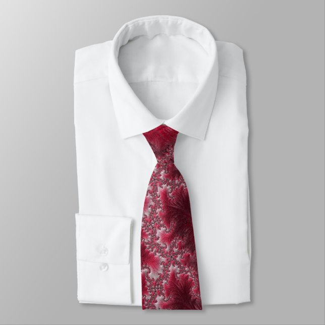 Ruby Red Peppermint Fissures Fine Fractal Abstract Tie (Tied)