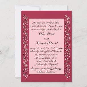 Ruby Red, Pink and Pearls Wedding Invitation