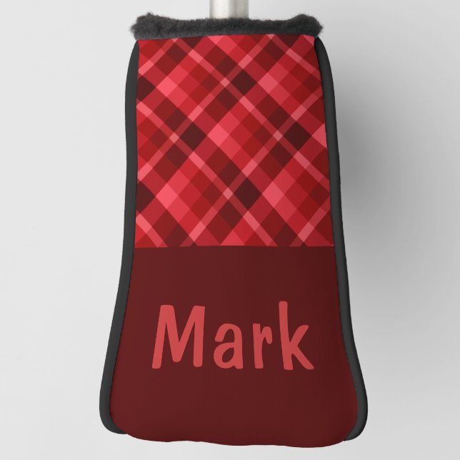 Ruby Red Plaid Monogram Golf Head Putter Cover (Rotate 90)