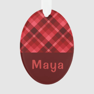 Ruby Red Plaid Monogram Oval Acrylic Ornament