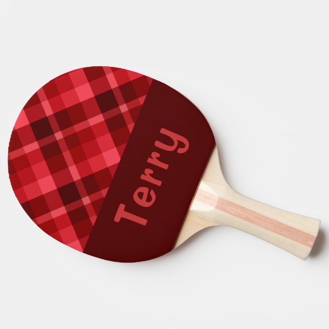 Ruby Red Plaid Monogram Ping Pong Paddle (Side)