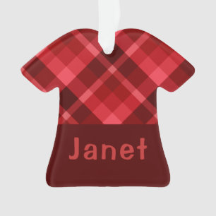 Ruby Red Plaid Monogram T-shirt Acrylic Ornament