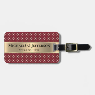 Ruby Red Polka Dot Gold Accent Luxe Personalized Luggage Tag