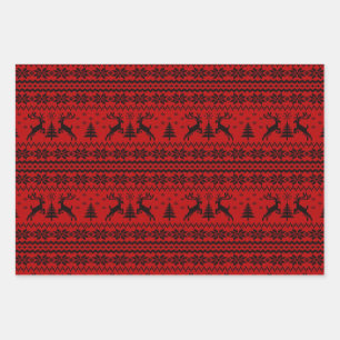 Ruby Red Reindeer Sweater Looking Christmas  Wrapping Paper Sheet