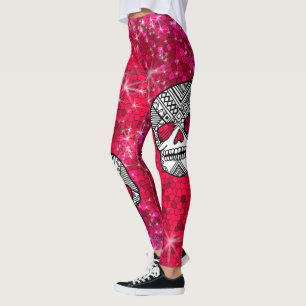 Ruby Red Rhinestone Glitter Sequin Sugar Skulls Leggings