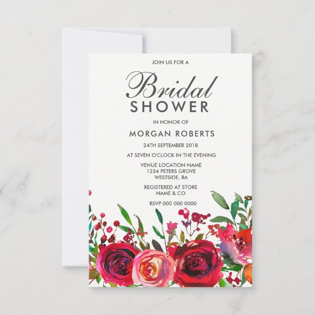 Ruby Red Rose Bridal Shower Invitation (Front)