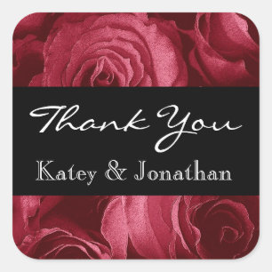 Ruby Red Rose Spiral Rose Thank You A001a2 Square Sticker